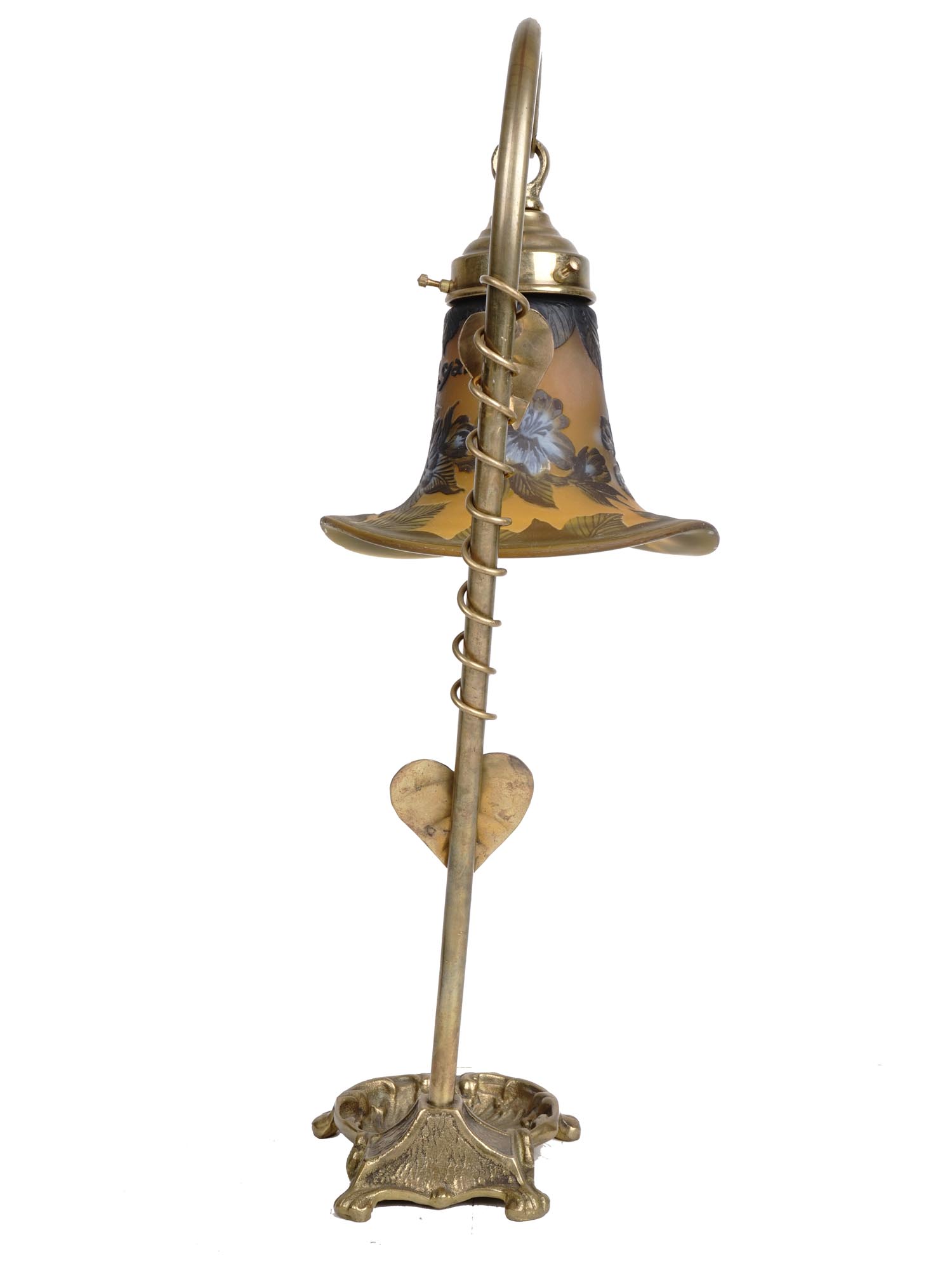 FLOWER BRASS TABLE LAMP WITH GALLE GLASS SHADE PIC-2